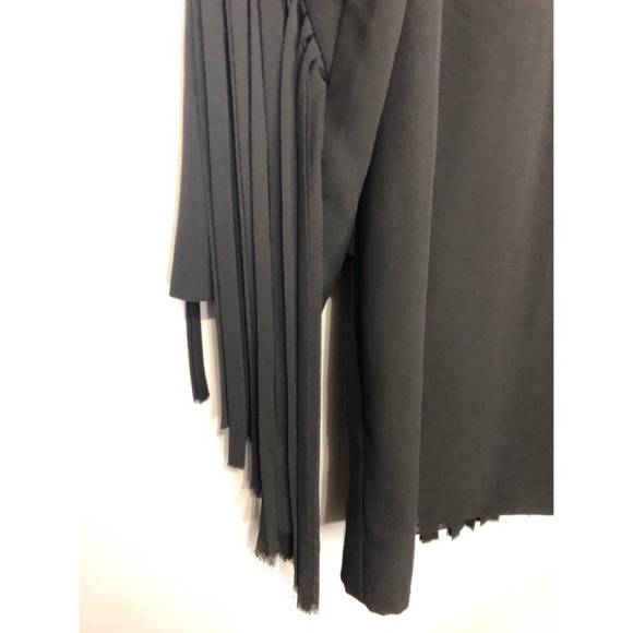 DKNY Fringe Shift Dress Black Crepe Long Sleeve 8 - Picture 9 of 11